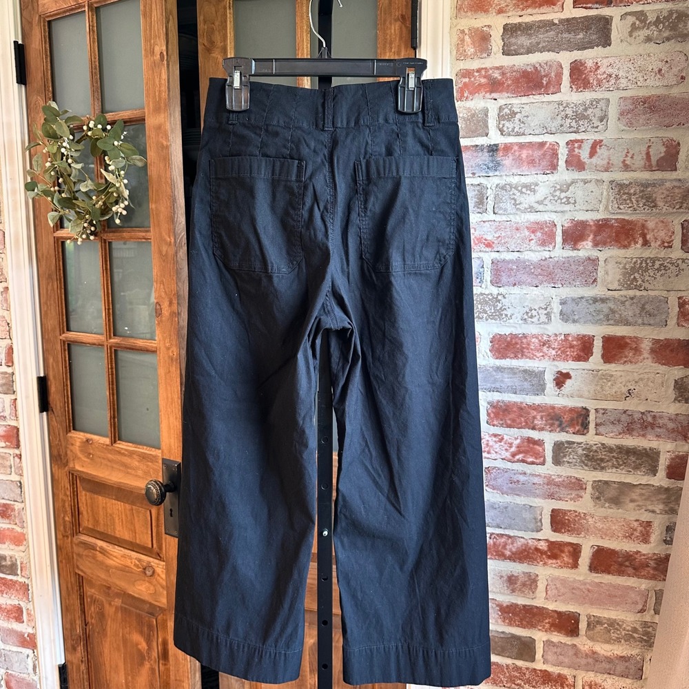 Maeve Colette Pants Women 30 Black Wide Leg Crop Linen Blend High Rise Pocket - Picture 2 of 9